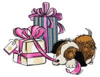 Presents for puppy embroidery design