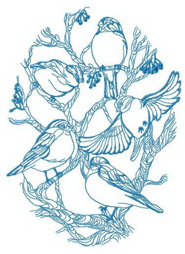 Flock of birds on rowan machine embroidery design