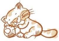 Kitten sleeping on pencil embroidery design