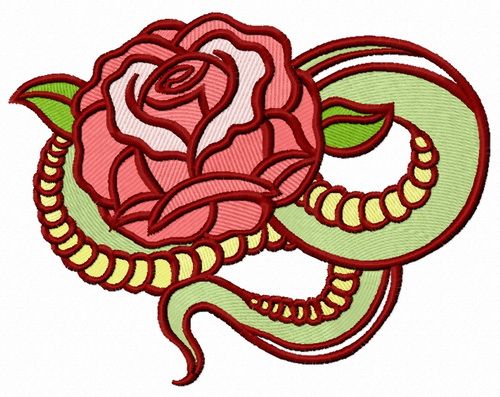 Serpent rose embroidery design