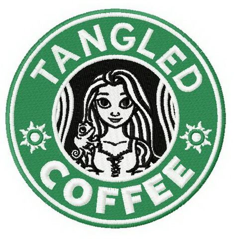 Tangled coffee machine embroidery design