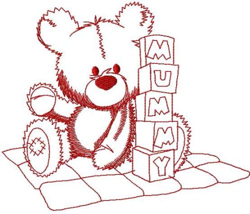 Teddy bear with cubs toy embroidery design