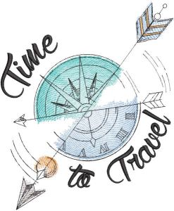 Hora de viajar com desenho de bordado de relógio de bússola