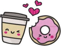 Glass of coffee and donut embroidery design