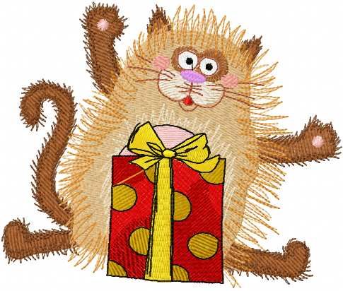 Christmas cat with gift embroidery design