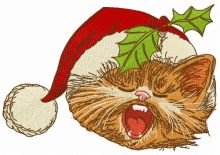 Cat sings Christmas carols 3 embroidery design