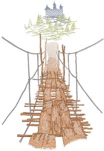 Suspension bridge to the castle embroidery design