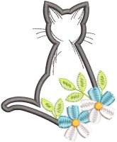 Black cat with flowers free embroidery design