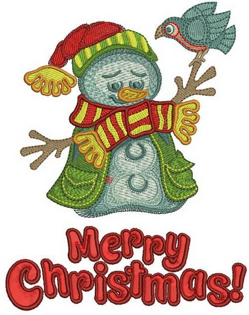 Merry Christmas snowman machine embroidery design