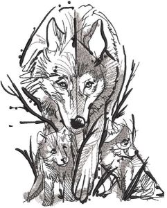 She-wolf with family sketch