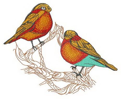 Birdie couple on tree branch machine embroidery design