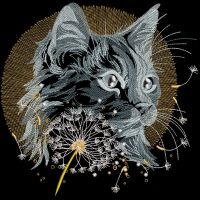 Cat and dandelion embroidery design