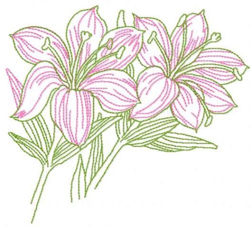 Pink lilies free machine embroidery design