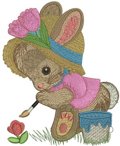 Bunny painting 3 machine embroidery design