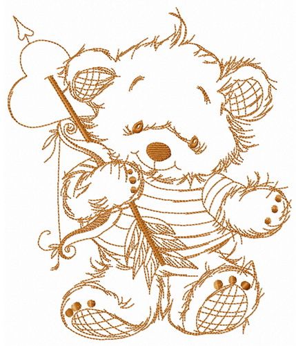 Teddy bear cupid one color machine embroidery design