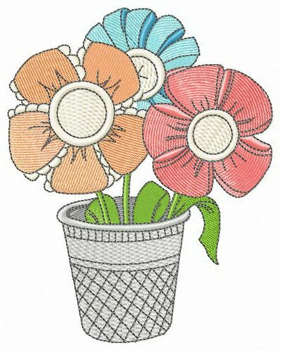 Thimble with flowers machine embroidery design