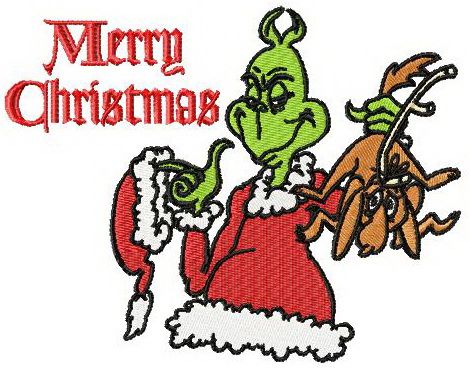 Grinch Merry Christmas machine embroidery design