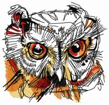 Wild owl head embroidery design