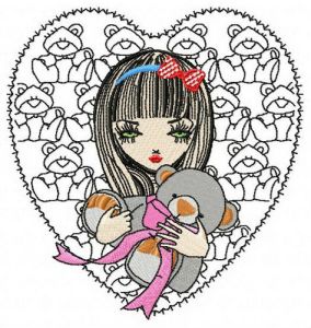 Girl with teddy bear 2 embroidery design
