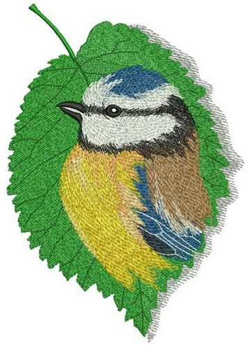 Tree leaf with birdie machine embroidery design