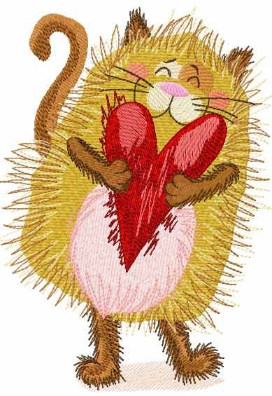 Cat with red heart embroidery design