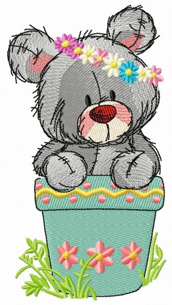 Teddy bear in flower pot 2 embroidery design