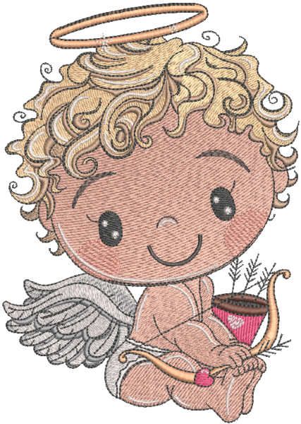 Cute cupid with bow and arrow embroidery design.