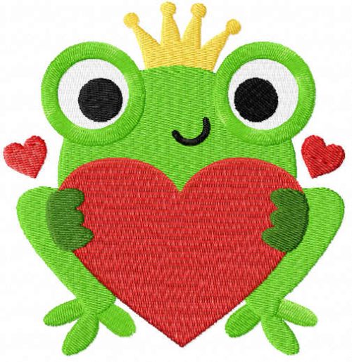 Frog princess with heart free embroidery design