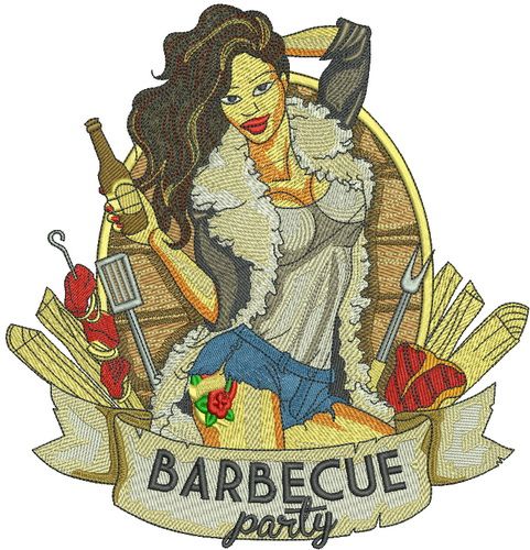 Barbecue party machine embroidery design
