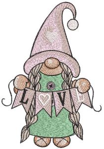 Gnome girl garland love embroidery design