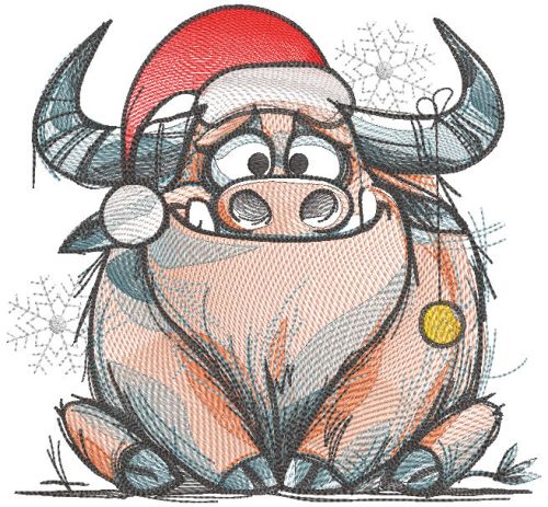 Christmas Highland cow embroidery design