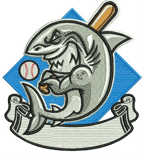 Baseball shark machine embroidery design