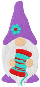 Sewing gnome with spool of thread embroidery design