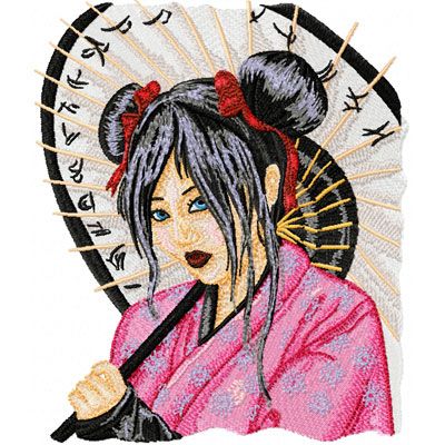 Geisha with Umbrella machine embroidery design