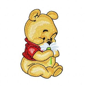 Baby Pooh with Flower machine embroidery design