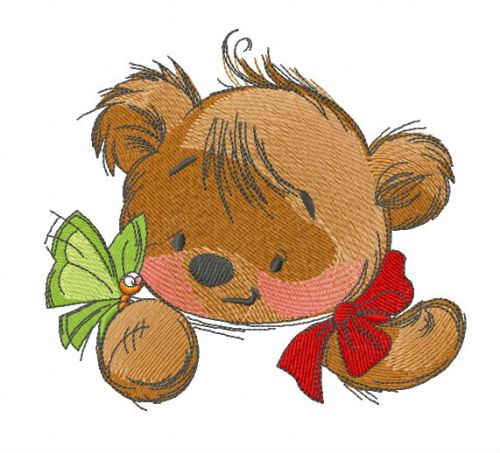 Teddy bear playing with butterfly 4 machine embroidery design