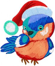 Bullfinch with Christmas hat embroidery design