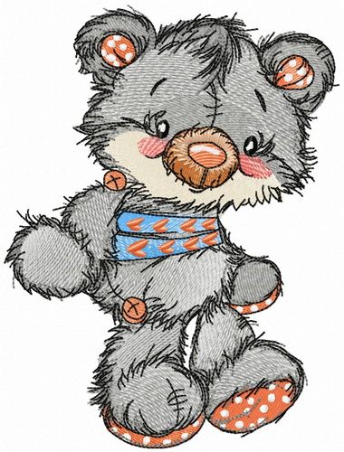 Old sad bear toy machine embroidery design