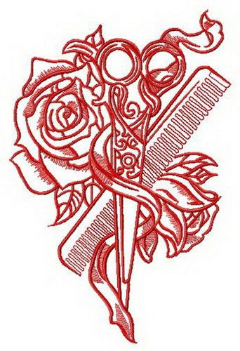 Hairdresser's tools machine embroidery design
