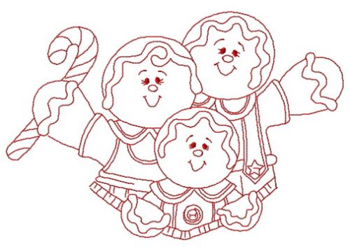 Gingerbread family 4 machine embroidery design