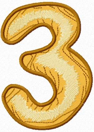 Wooden Number three free machine embroidery design