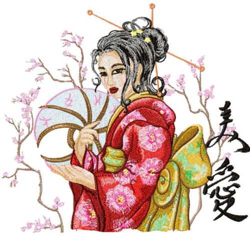 Geisha with Hairpin machine embroidery design