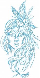 Indian girl with feathers and a rose embroidery design