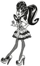 Draculaura black and white embroidery design