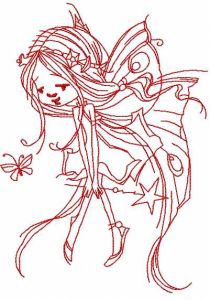 Redwork fairy with magic wand embroidery design