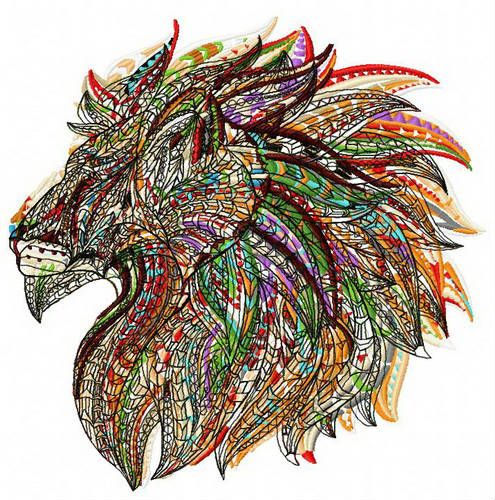 Mosaic lion machine embroidery design
