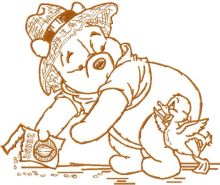 Winnie Pooh feed duck embroidery design