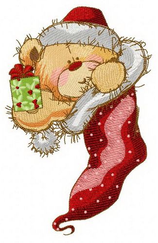 Teddy in Christmas sock 2 machine embroidery design