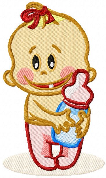 Baby with bottle machine embroidery design