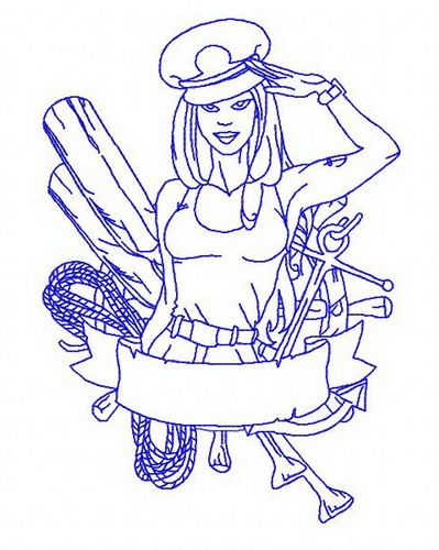 Sexy girl ship captain 3 machine embroidery design